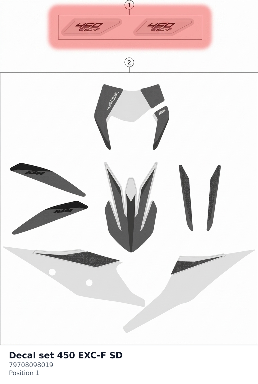 Diagram preview: Decal set 450 EXC-F SD (79708098019)