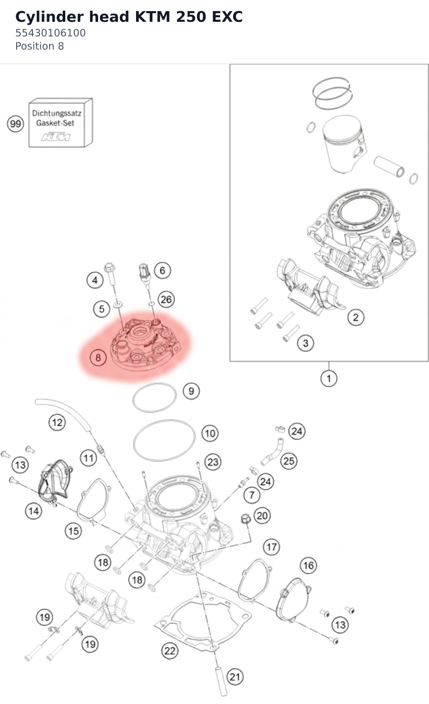 Diagram preview: Cylinder head KTM 250 EXC (55430106100)