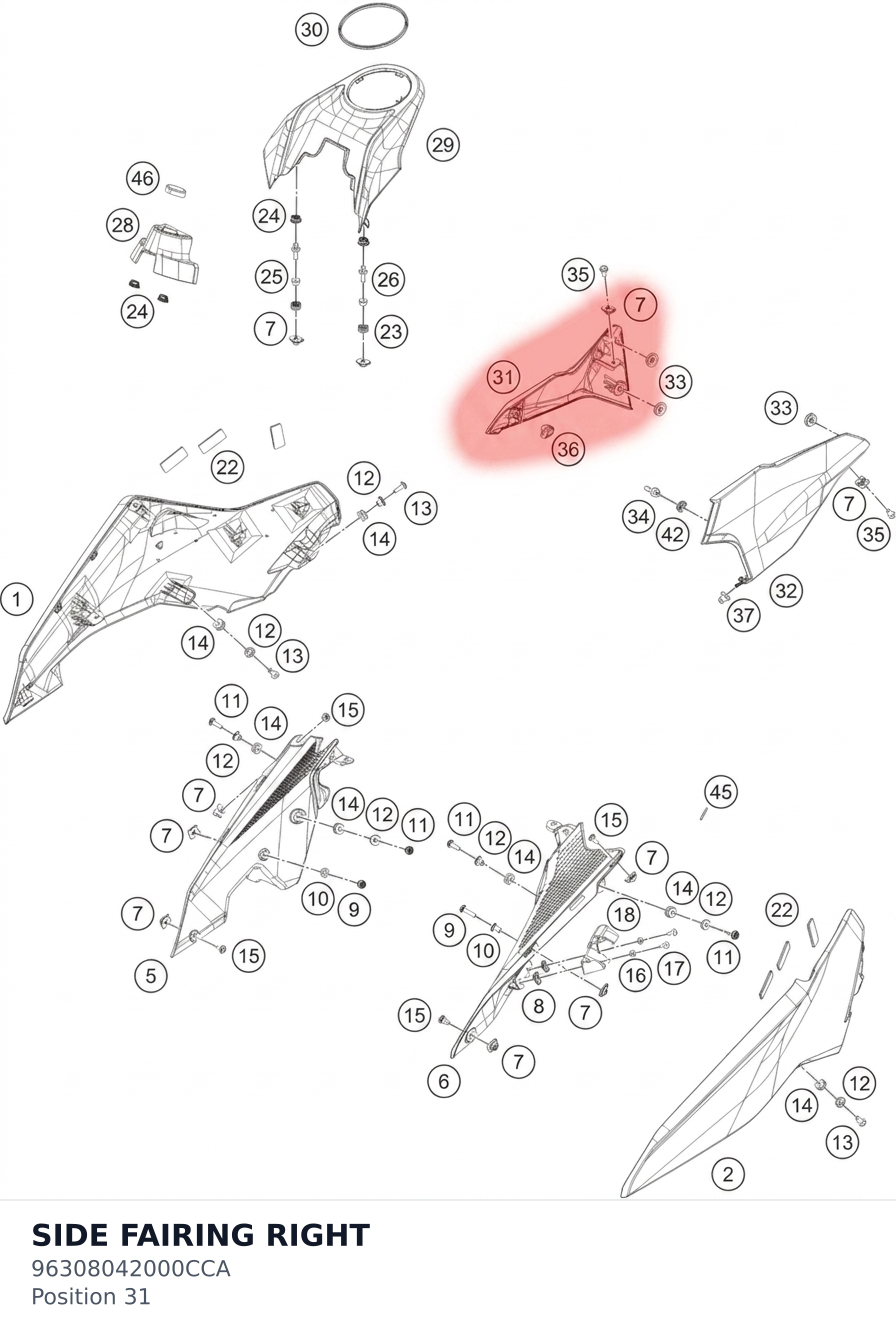Diagram preview: SIDE FAIRING RIGHT (96308042000CCA)