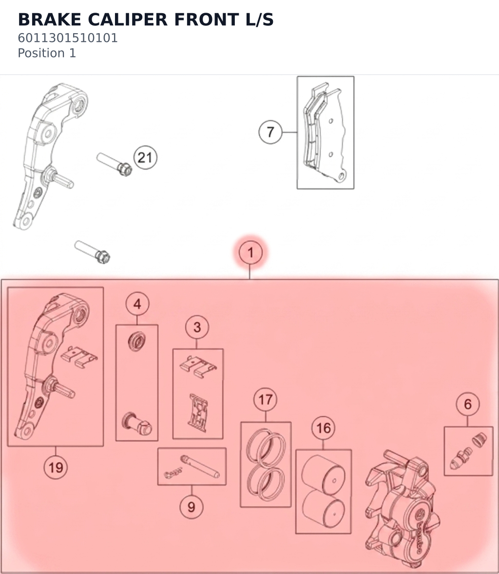 Diagram preview: BRAKE CALIPER FRONT L/S (6011301510101)