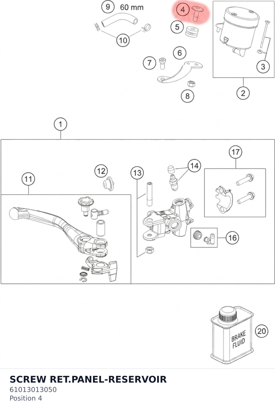 Diagram preview: SCREW RET.PANEL-RESERVOIR (61013013050)