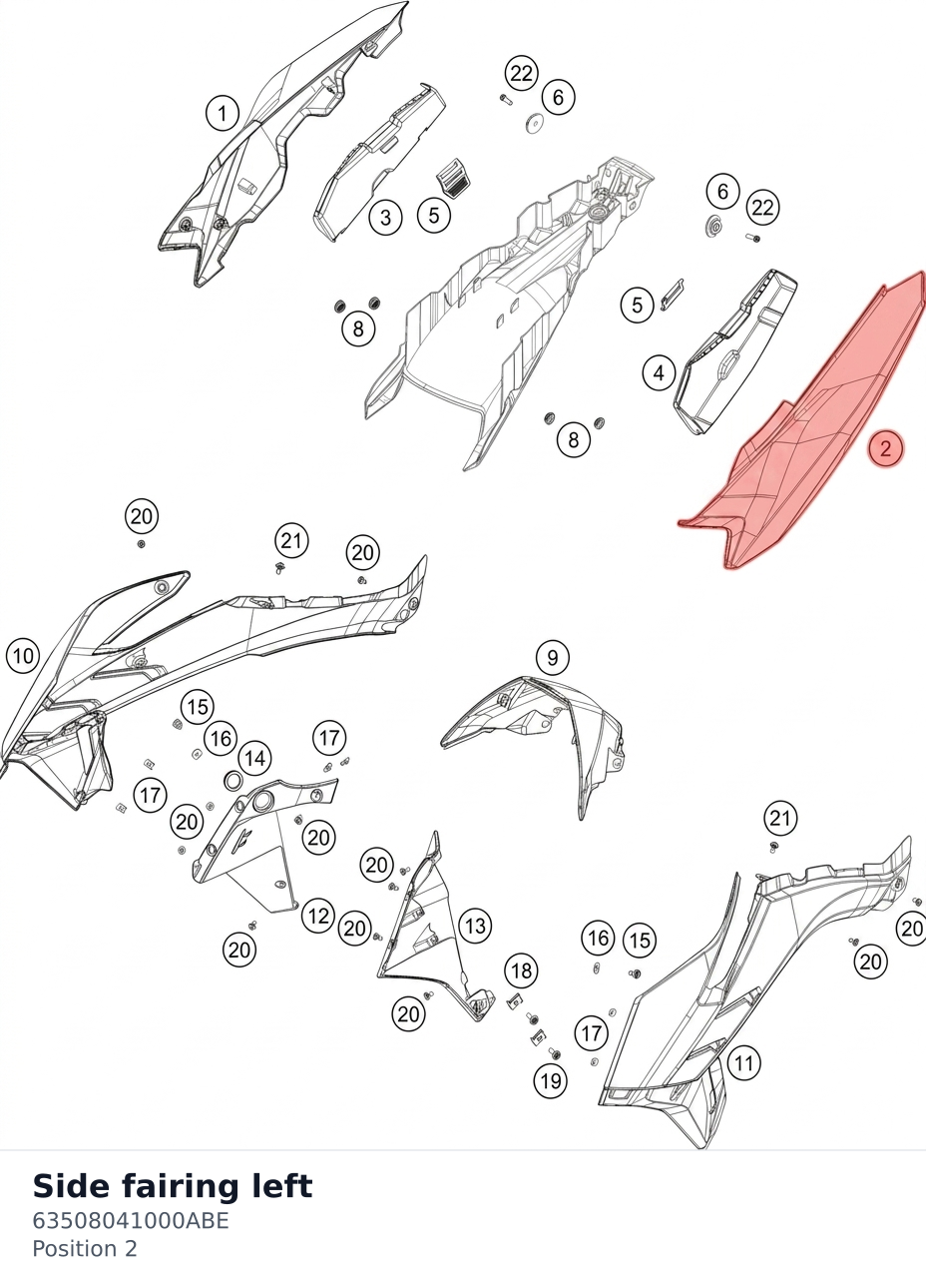 Diagram preview: Side fairing left (63508041000ABE)