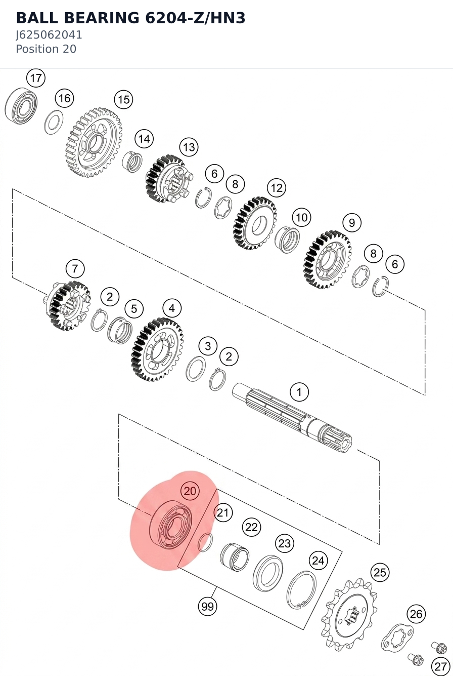 Diagram preview: BALL BEARING 6204-Z/HN3 (J625062041)