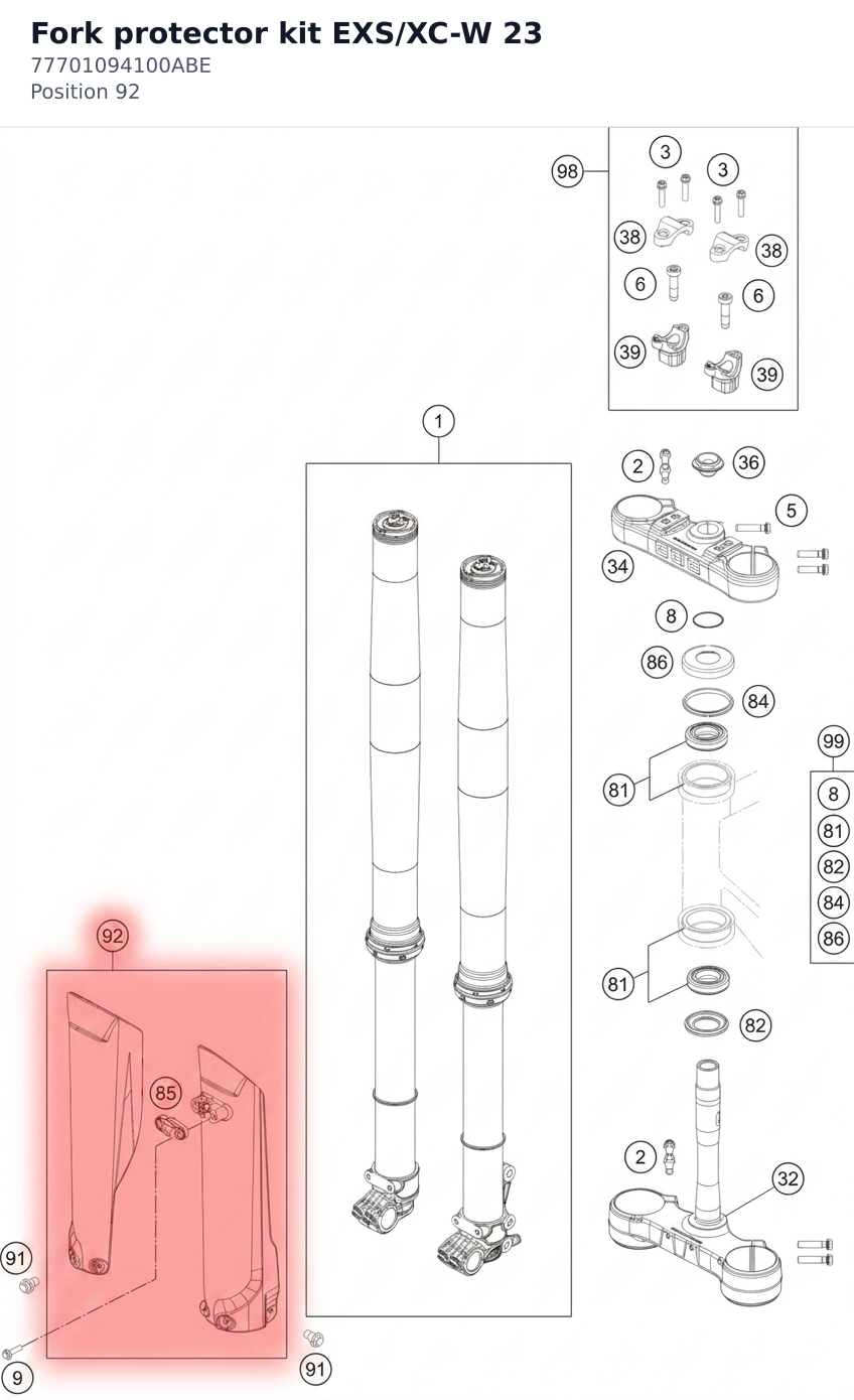 Diagram preview: Fork protector kit EXS/XC-W 23 (77701094100ABE)