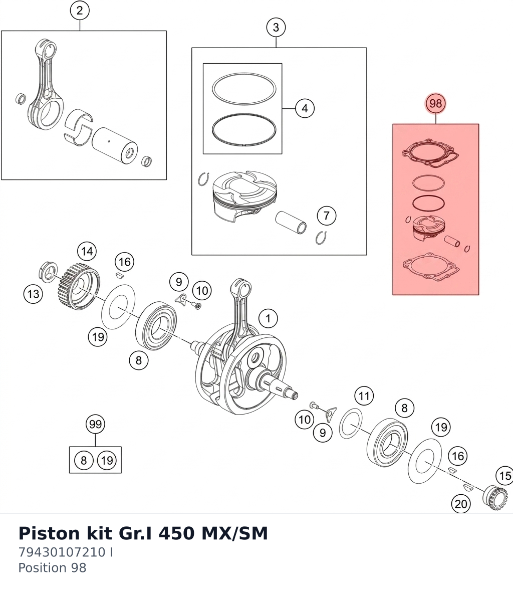 Diagram preview: Piston kit Gr.I 450 MX/SM (79430107210 I)