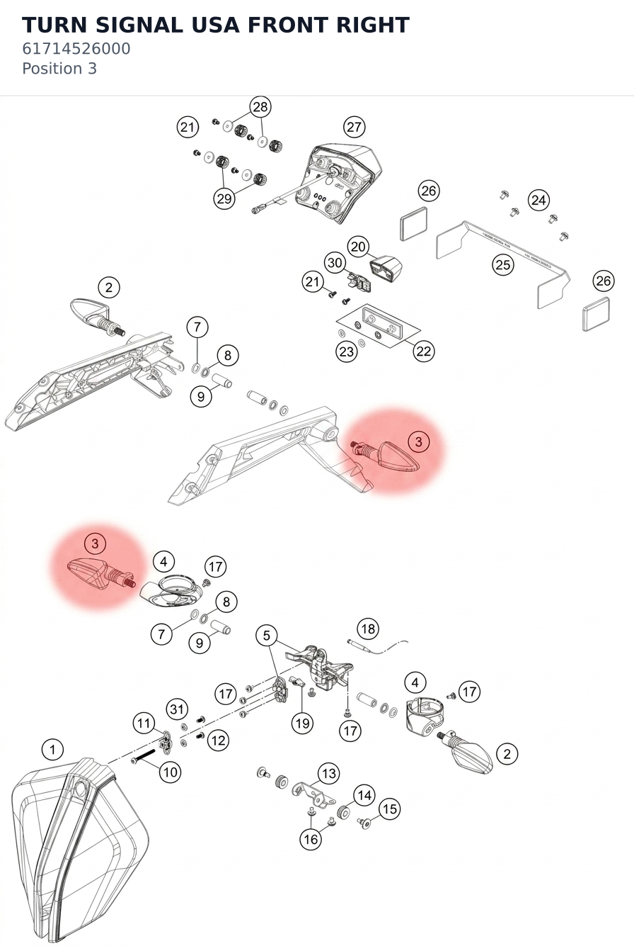 Diagram preview: TURN SIGNAL USA FRONT RIGHT (61714526000)