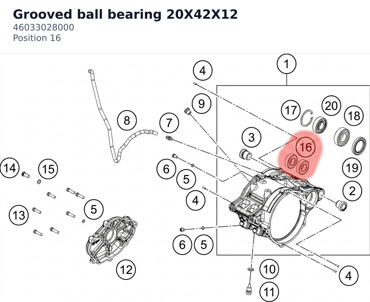 Diagram preview: Grooved ball bearing 20X42X12 (46033028000)