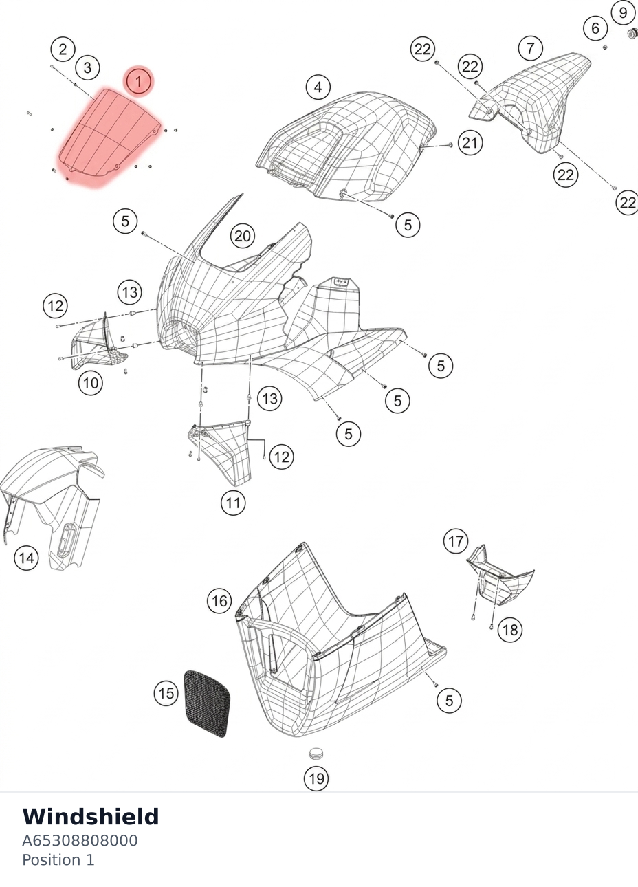 Diagram preview: Windshield (A65308808000)