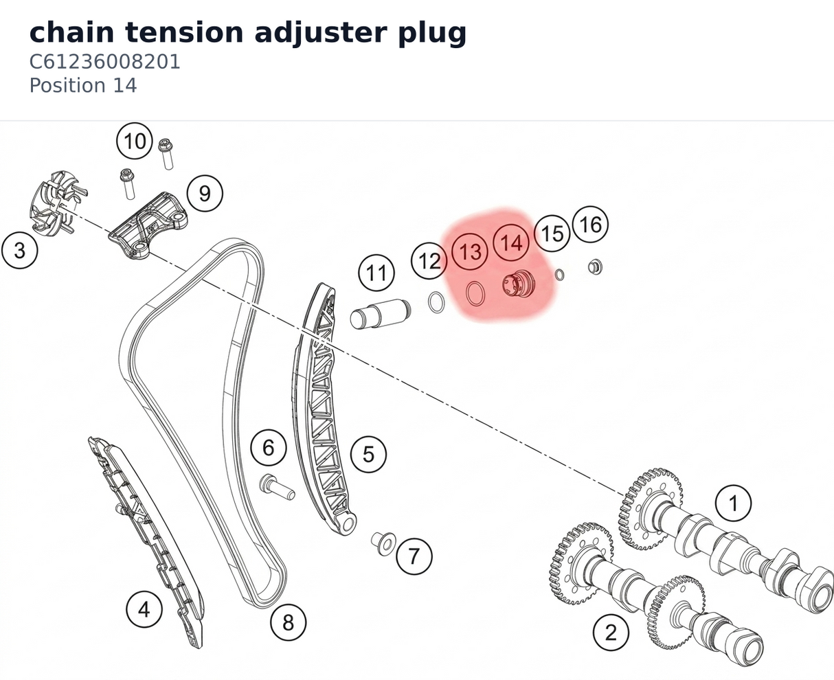 Diagram preview: chain tension adjuster plug (C61236008201)