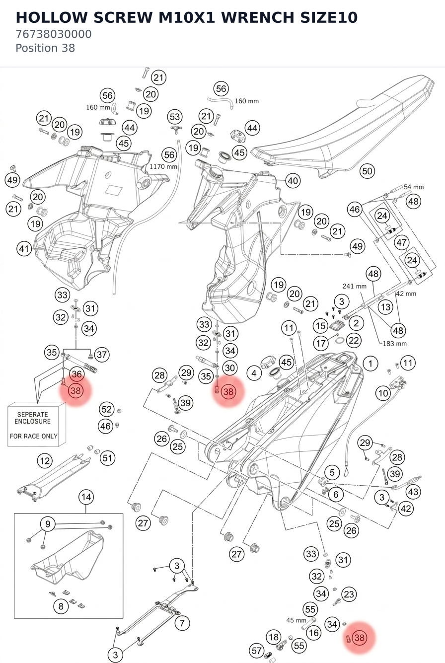 Diagram preview: HOLLOW SCREW M10X1 WRENCH SIZE10 (76738030000)