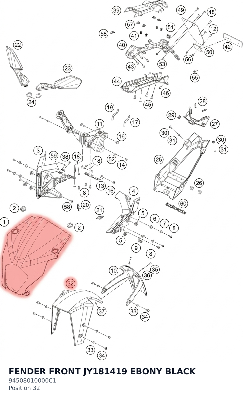 Diagram preview: FENDER FRONT JY181419 EBONY BLACK (94508010000C1)