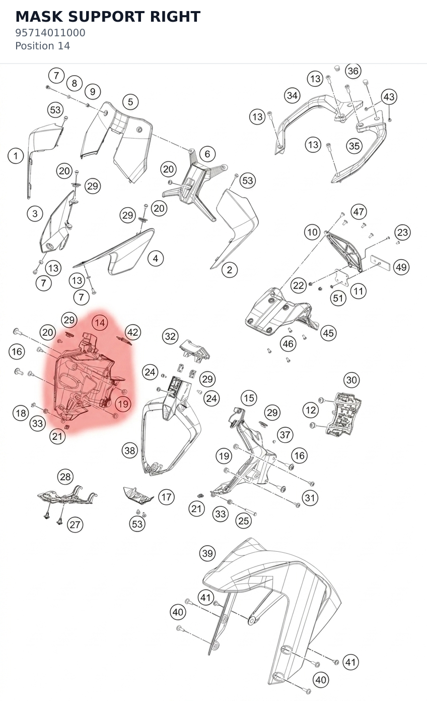 Diagram preview: MASK SUPPORT RIGHT (95714011000)