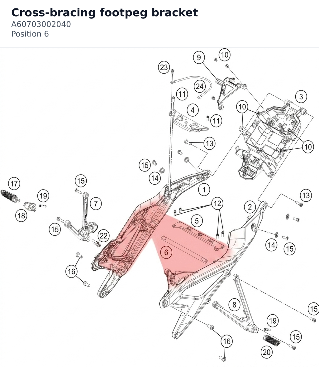 Diagram preview: Cross-bracing footpeg bracket (A60703002040)