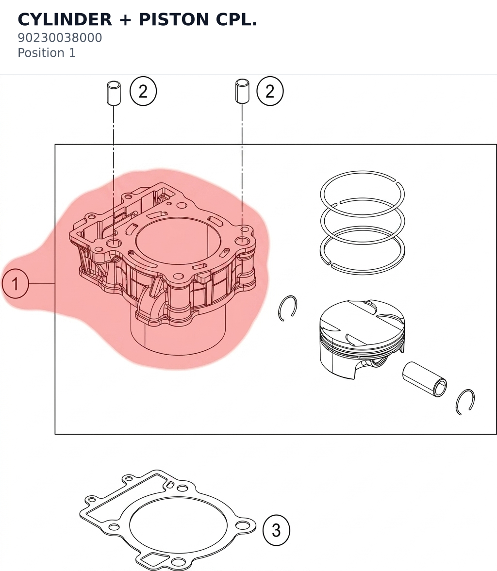 Diagram preview: CYLINDER + PISTON CPL. (90230038000)