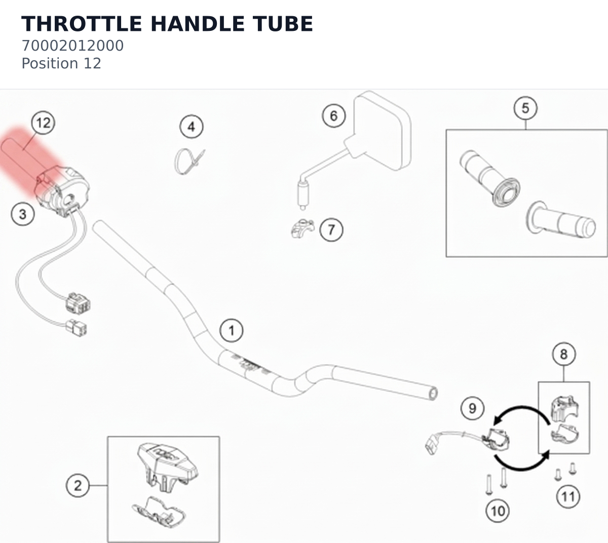 Diagram preview: THROTTLE HANDLE TUBE (70002012000)