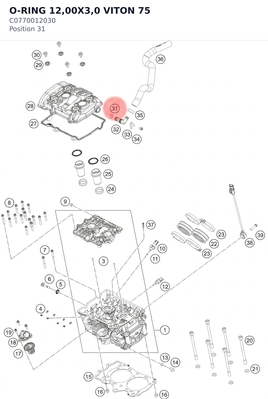 Diagram preview: O-RING 12,00X3,0 VITON 75 (C0770012030)