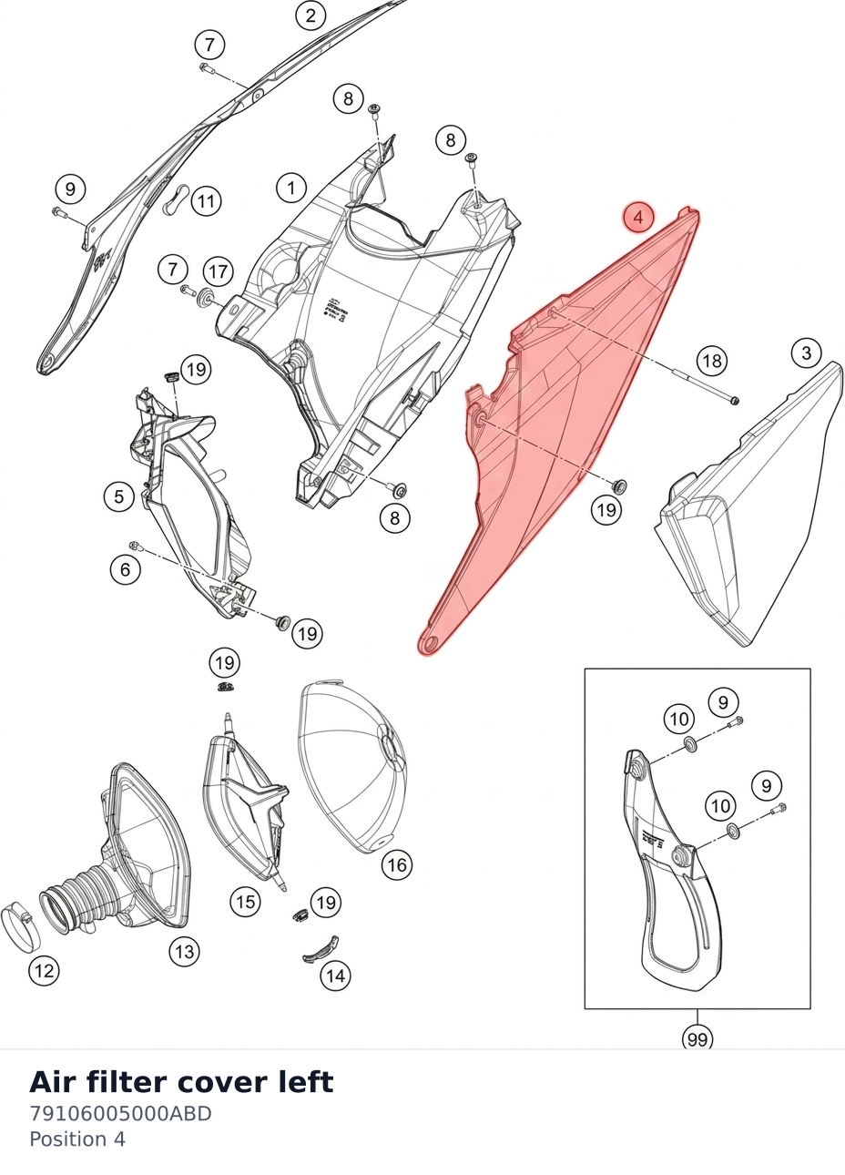 Diagram preview: Air filter cover left (79106005000ABD)