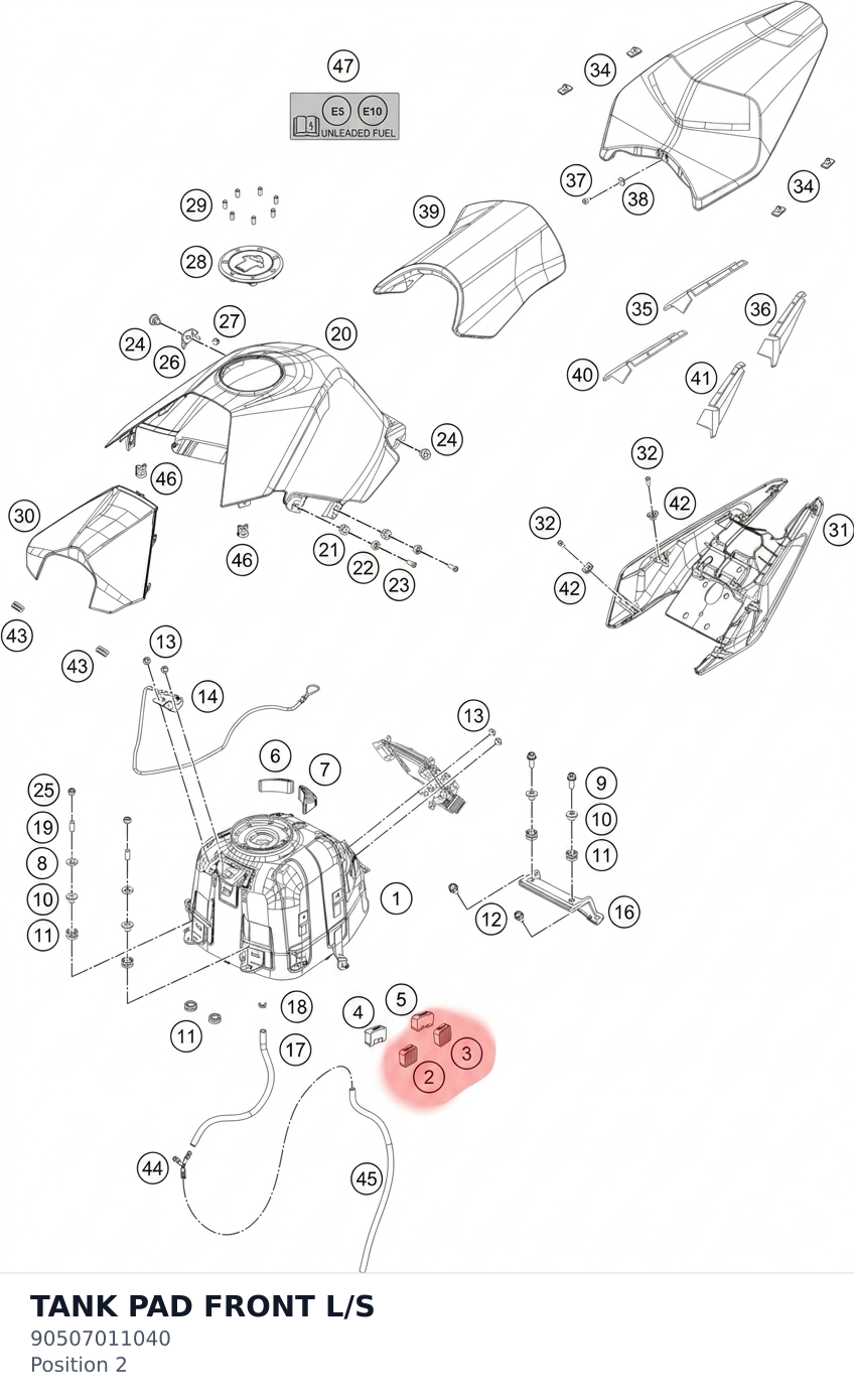Diagram preview: TANK PAD FRONT L/S (90507011040)