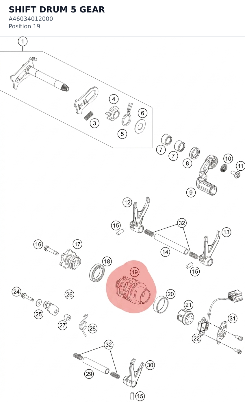Diagram preview: SHIFT DRUM 5 GEAR (A46034012000)