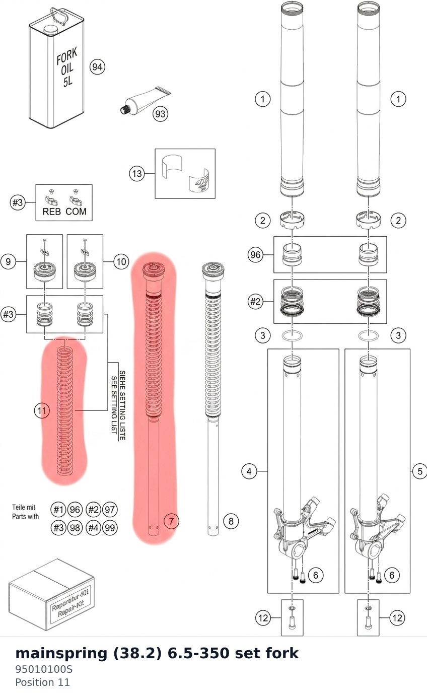 Diagram preview: mainspring (38.2) 6.5-350 set fork (95010100S)