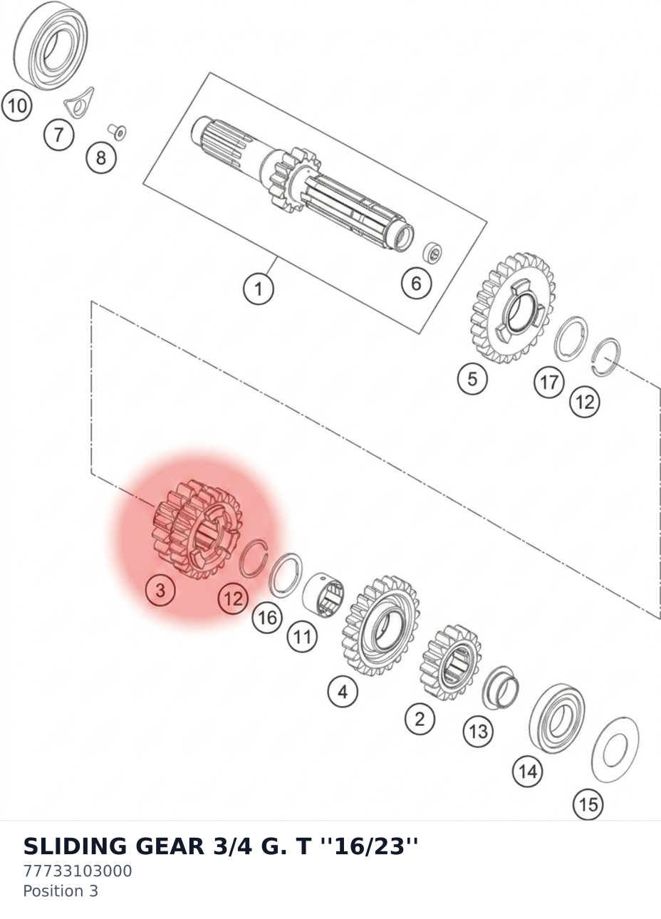 Diagram preview: SLIDING GEAR 3/4 G. T ''16/23'' (77733103000)