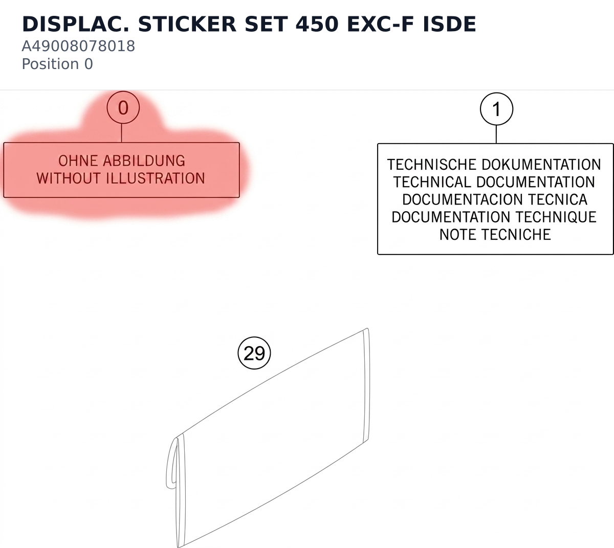 Diagram preview: DISPLAC. STICKER SET 450 EXC-F ISDE (A49008078018)