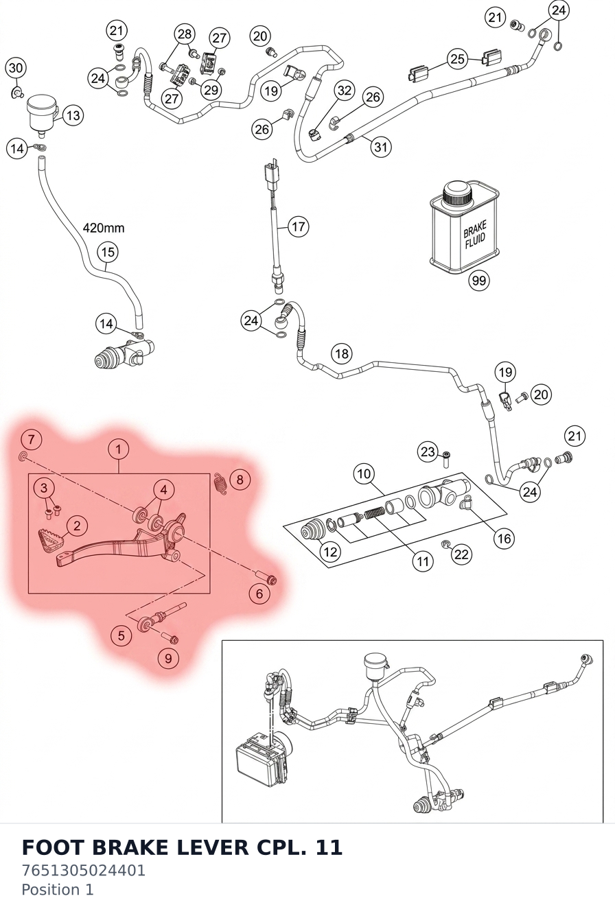 Diagram preview: FOOT BRAKE LEVER CPL. 11 (7651305024401)