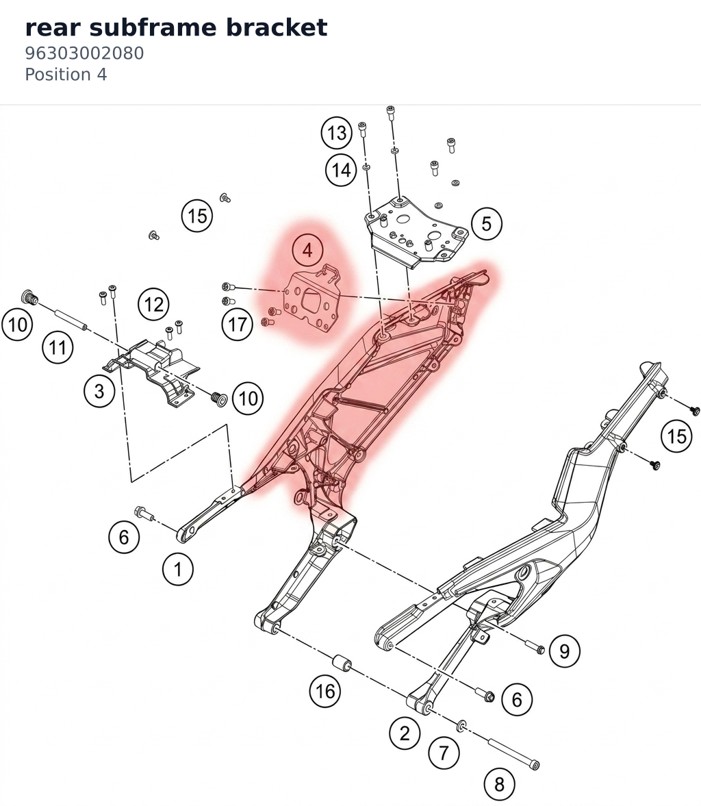 Diagram preview: rear subframe bracket (96303002080)