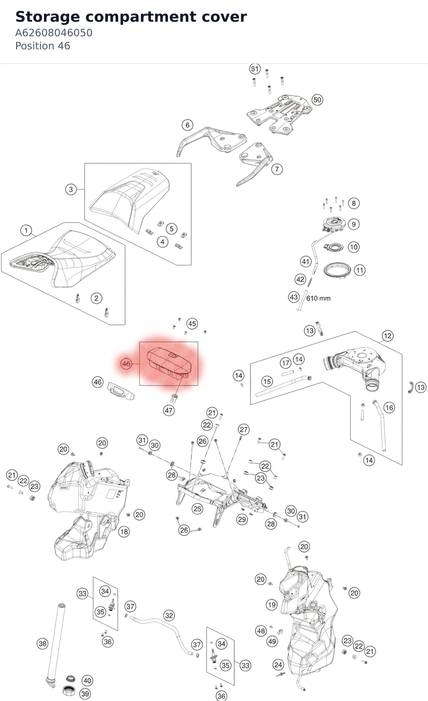 Diagram preview: Storage compartment cover (A62608046050)