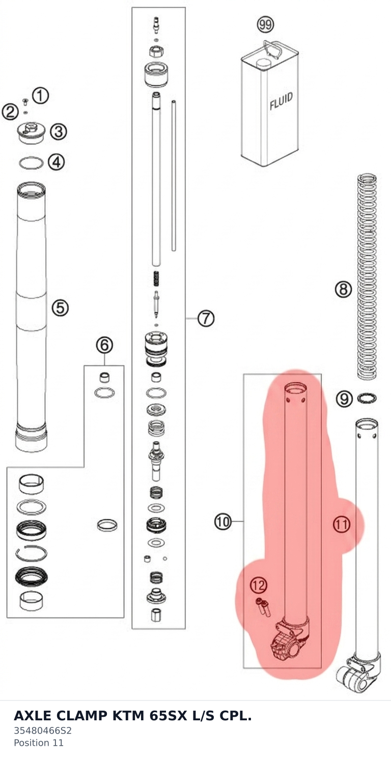 Diagram preview: AXLE CLAMP KTM 65SX L/S CPL. (35480466S2)