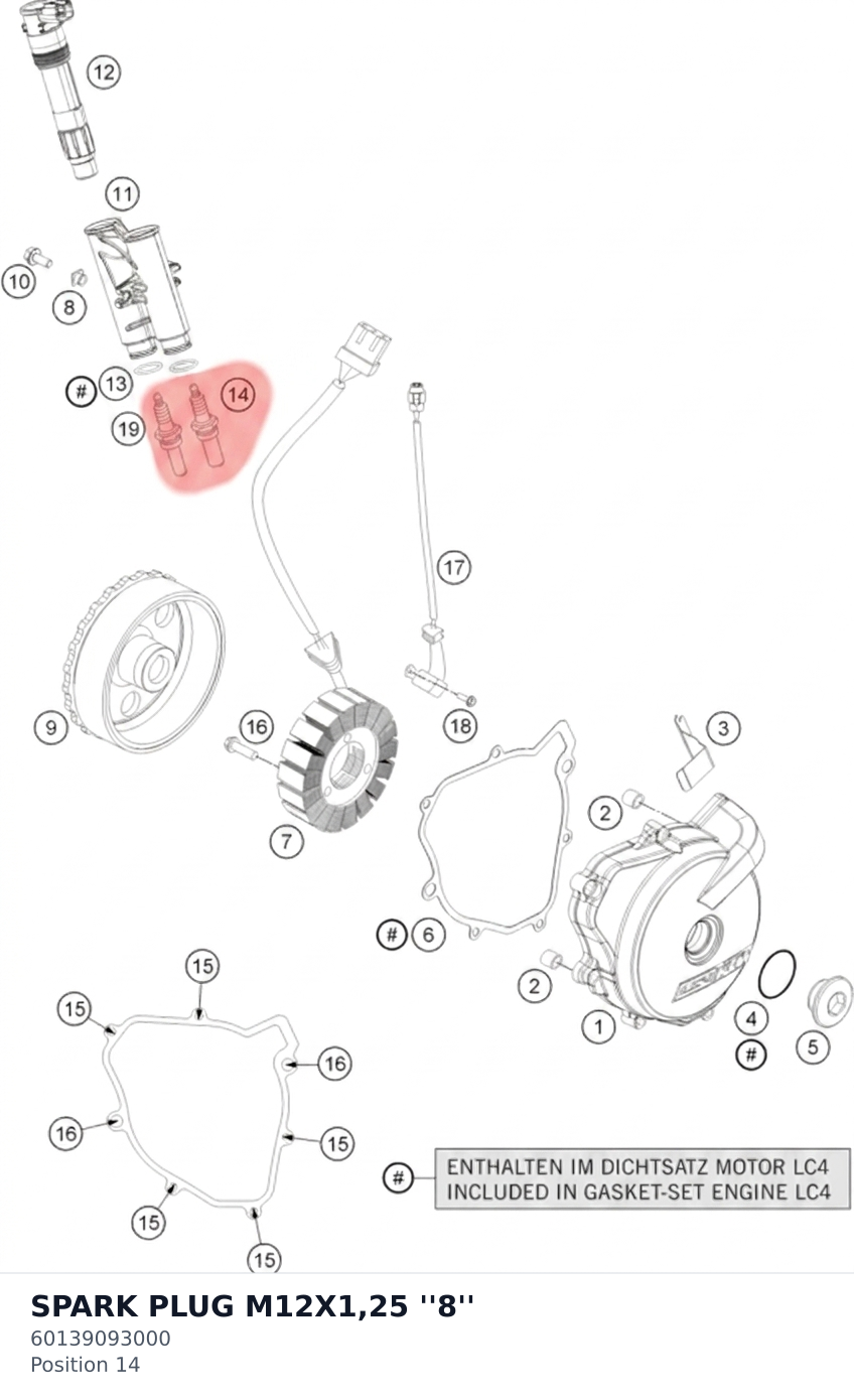 Diagram preview: SPARK PLUG M12X1,25 ''8'' (60139093000)