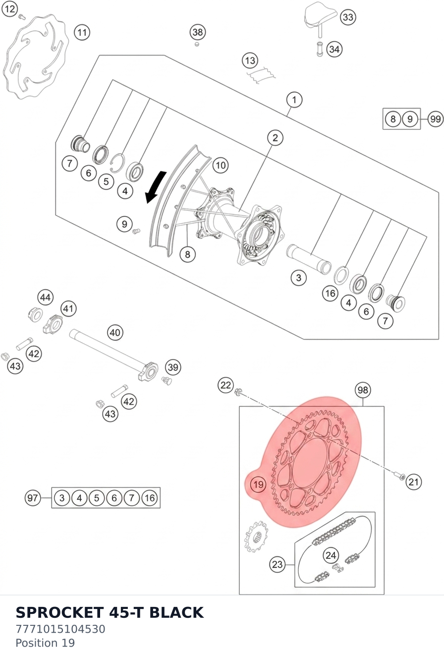 Diagram preview: SPROCKET 45-T BLACK (7771015104530)