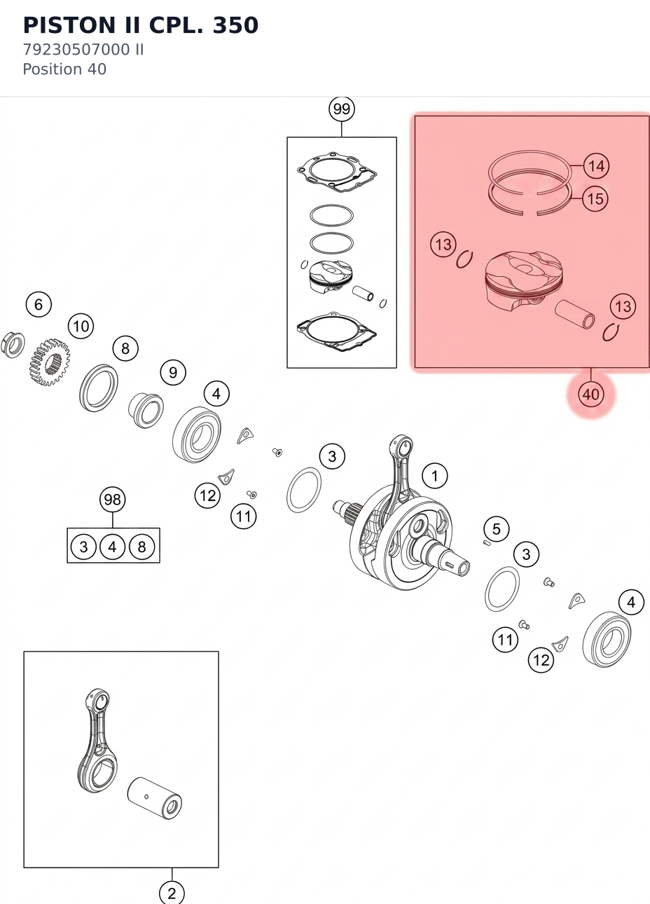 Diagram preview: PISTON II CPL. 350 (79230507000 II)