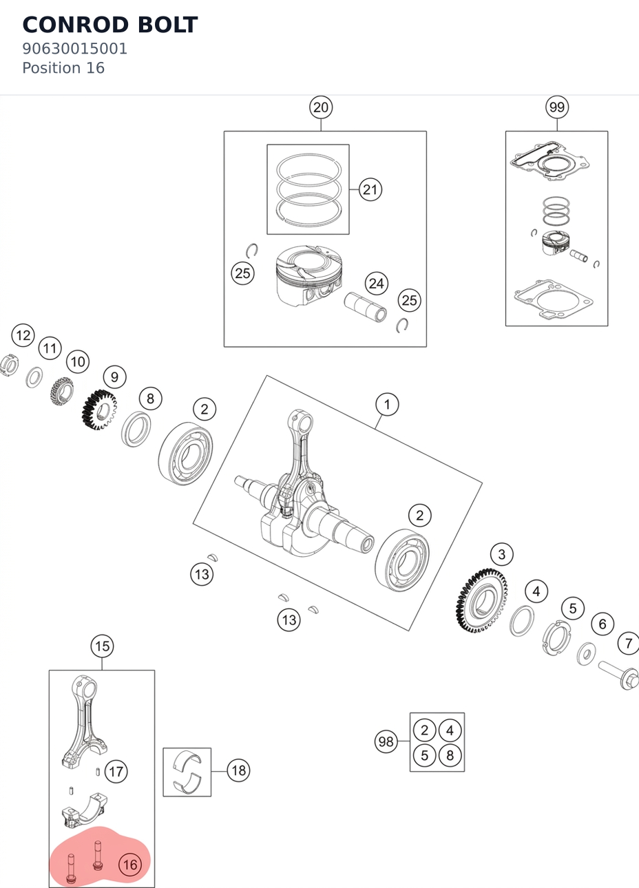 Diagram preview: CONROD BOLT (90630015001)