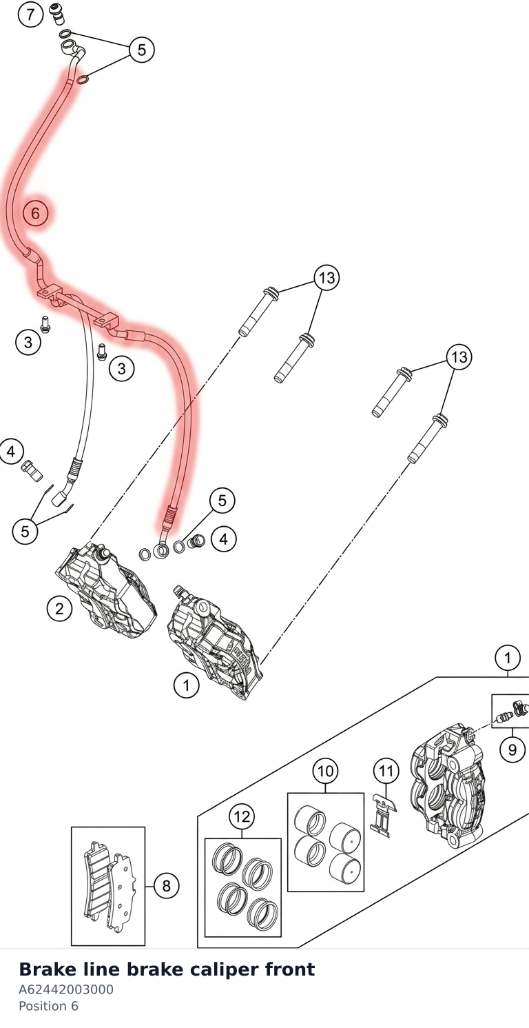 Diagram preview: Brake line brake caliper front (A62442003000)