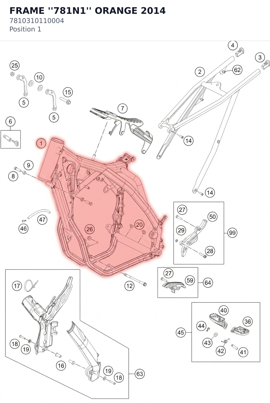 Diagram preview: FRAME ''781N1'' ORANGE 2014 (7810310110004)