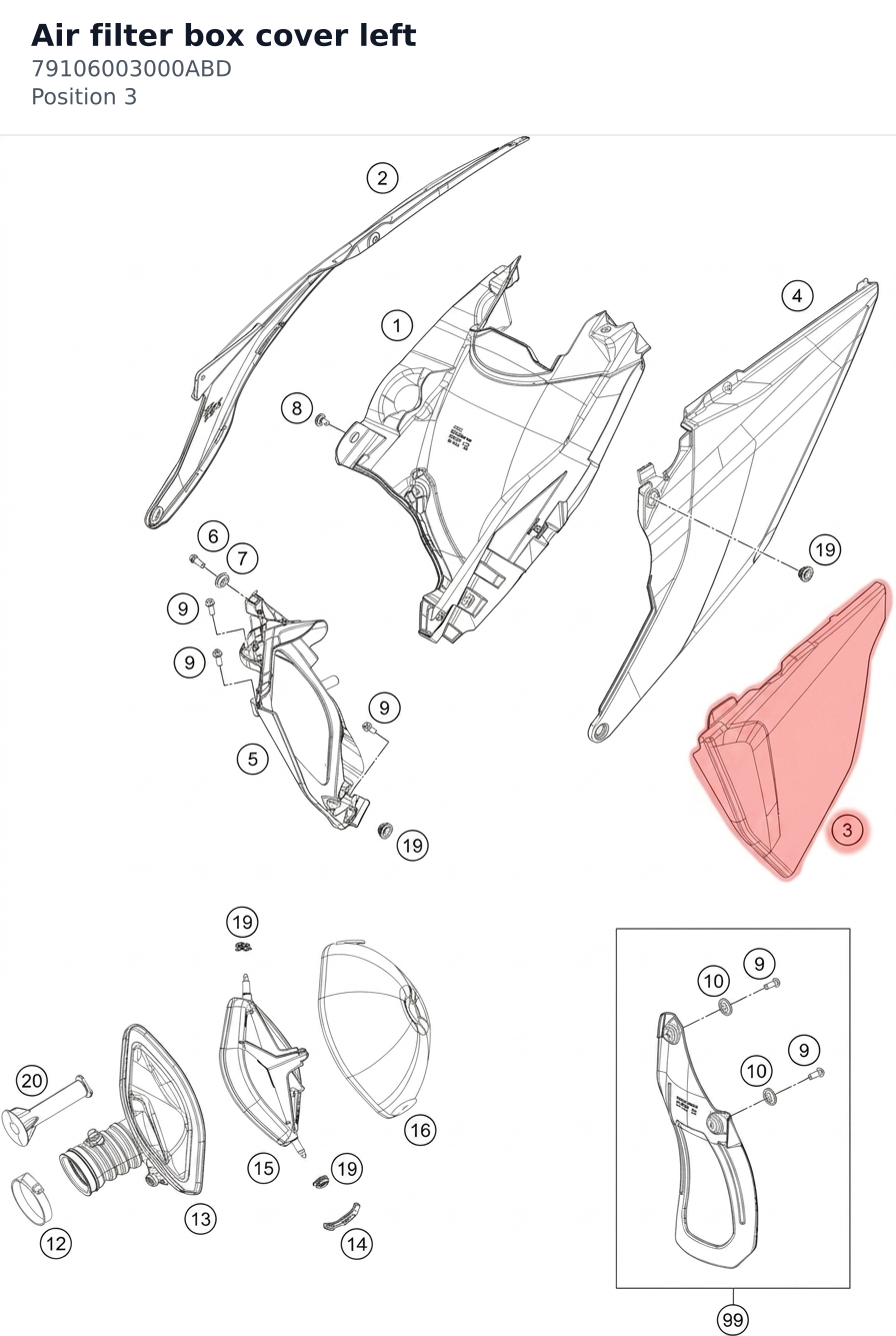 Diagram preview: Air filter box cover left (79106003000ABD)