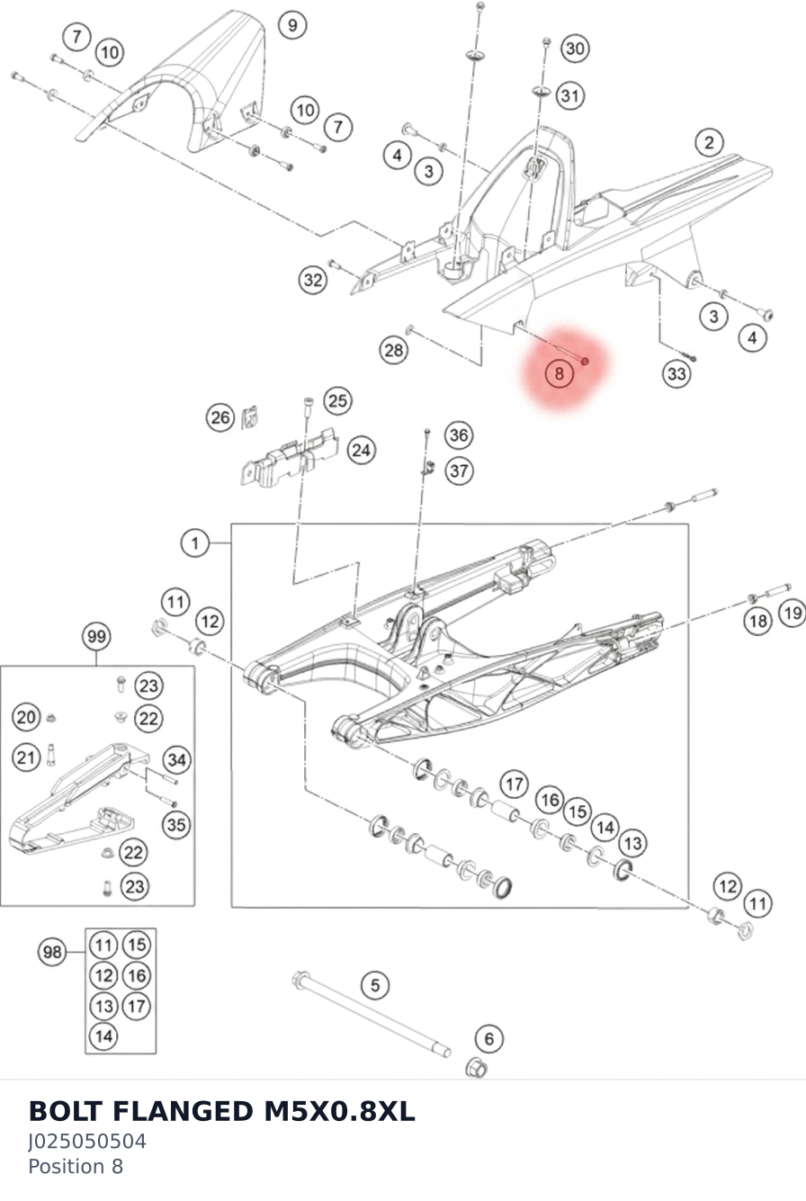 Diagram preview: BOLT FLANGED M5X0.8XL (J025050504)