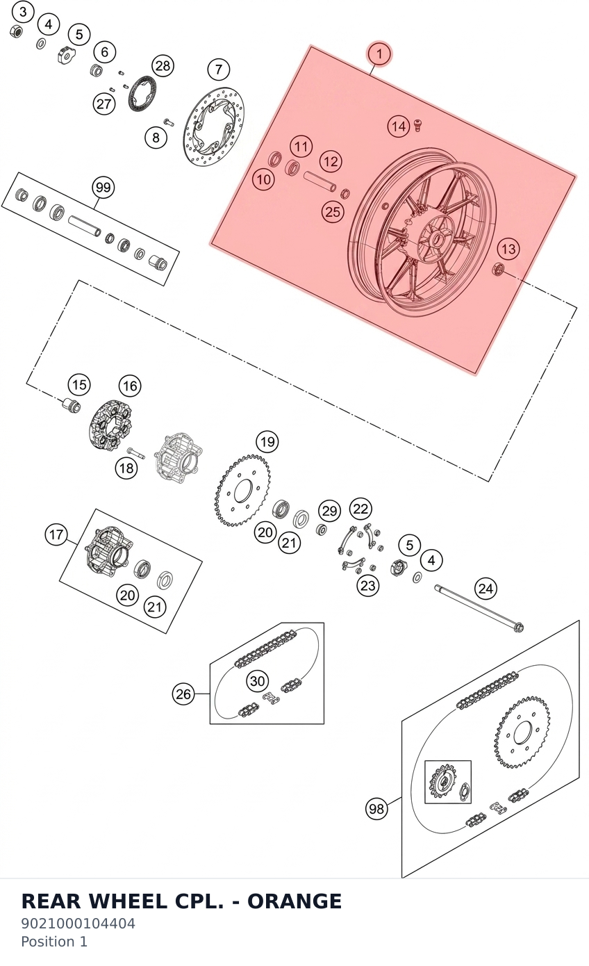 Diagram preview: REAR WHEEL CPL. - ORANGE (9021000104404)