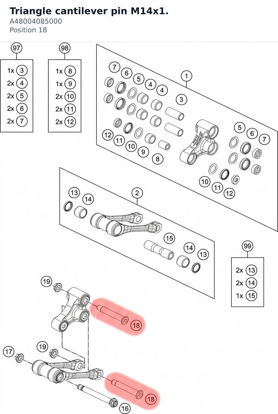 Diagram preview: Triangle cantilever pin M14x1. (A48004085000)