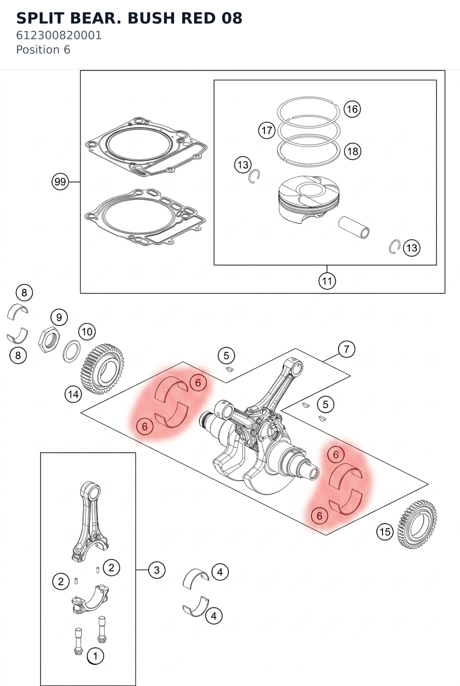 Diagram preview: SPLIT BEAR. BUSH RED 08 (612300820001)