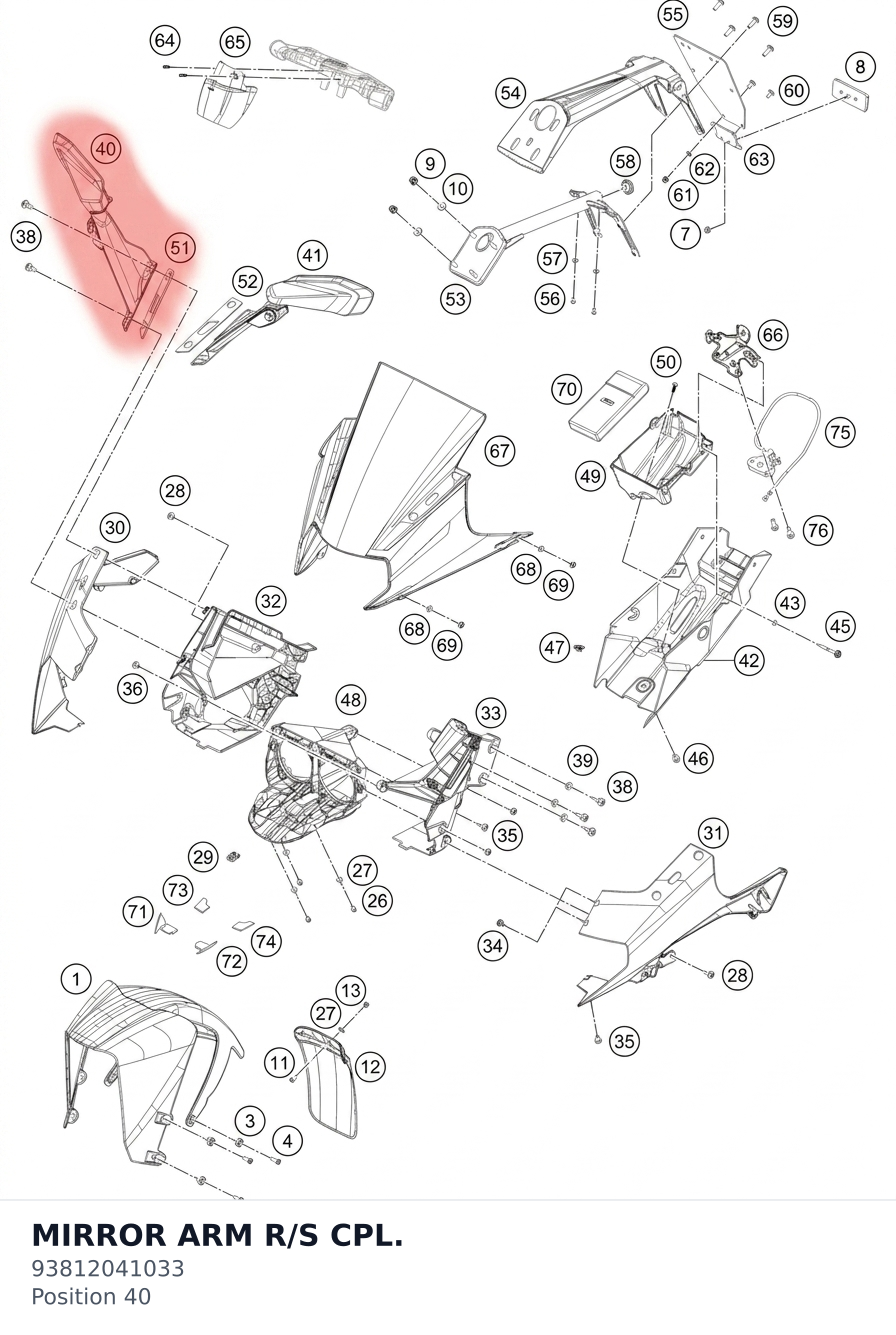 Diagram preview: MIRROR ARM R/S CPL. (93812041033)