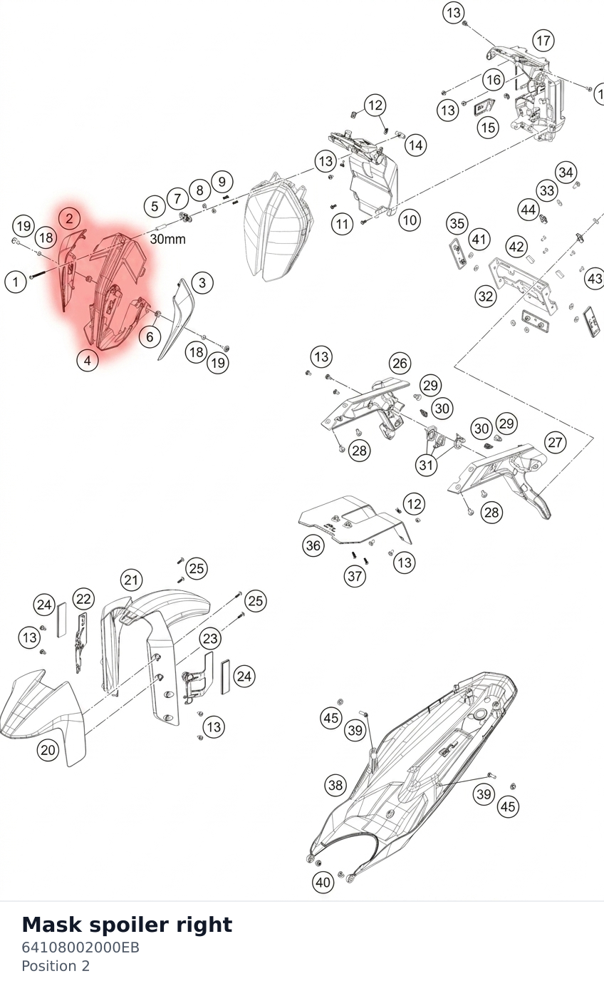 Diagram preview: Mask spoiler right (64108002000EB)