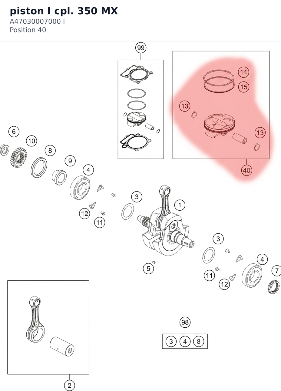 Diagram preview: piston I cpl. 350 MX (A47030007000 I)