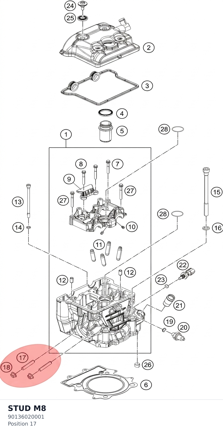 Diagram preview: STUD M8 (90136020001)