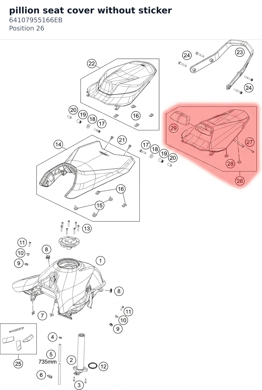 Diagram preview: pillion seat cover without sticker (64107955166EB)