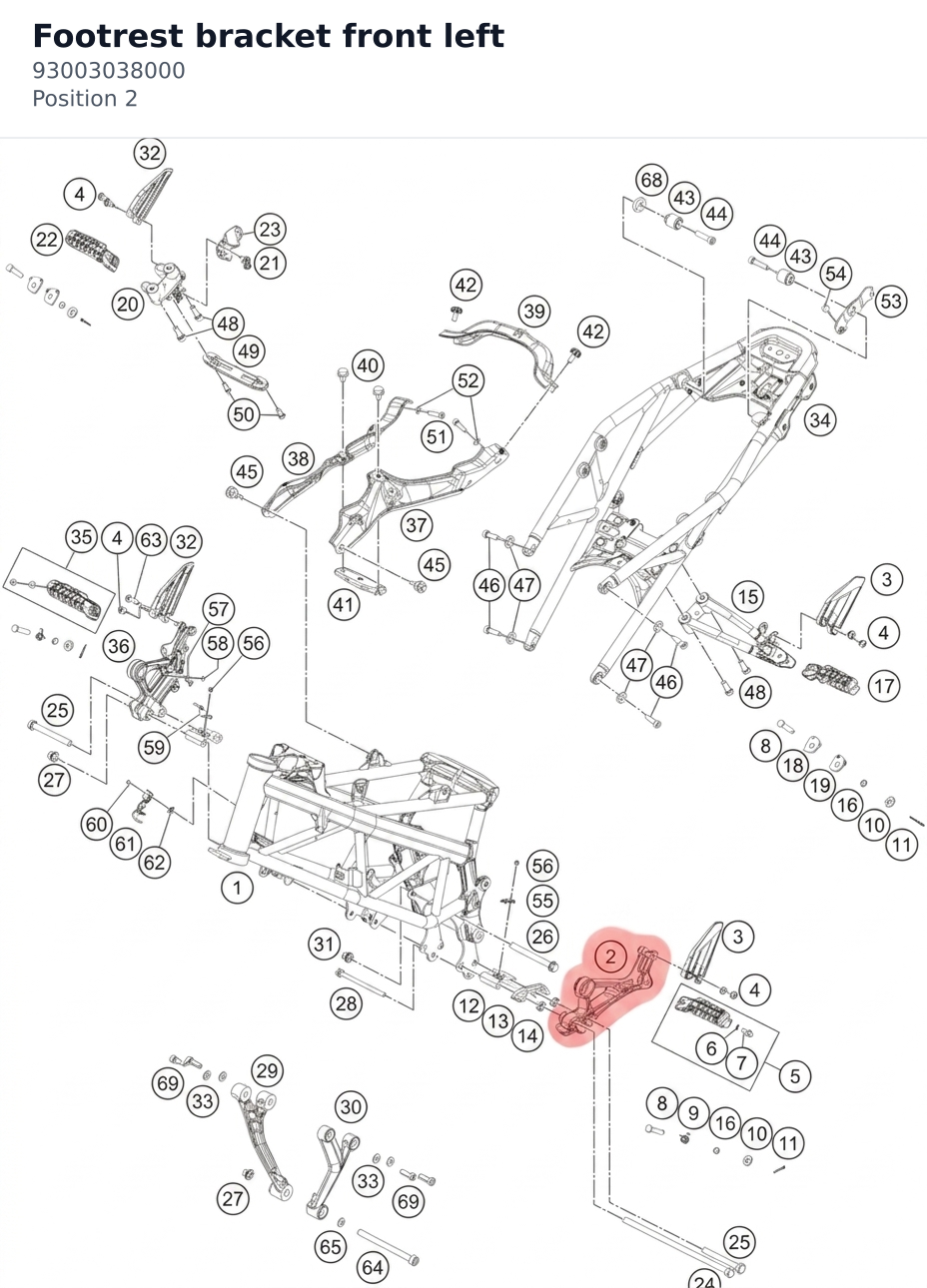 Diagram preview: Footrest bracket front left (93003038000)