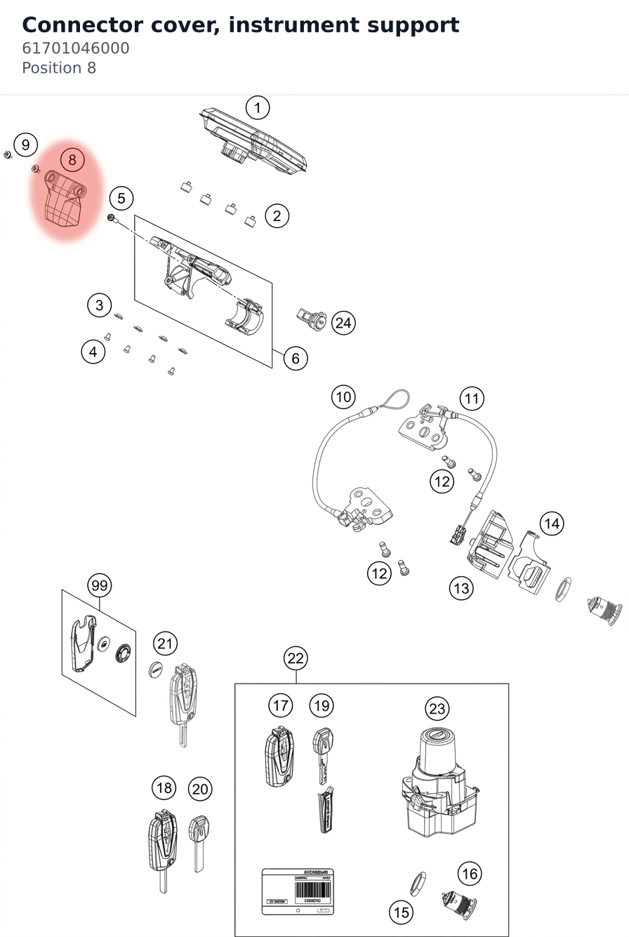 Diagram preview: Connector cover, instrument support (61701046000)