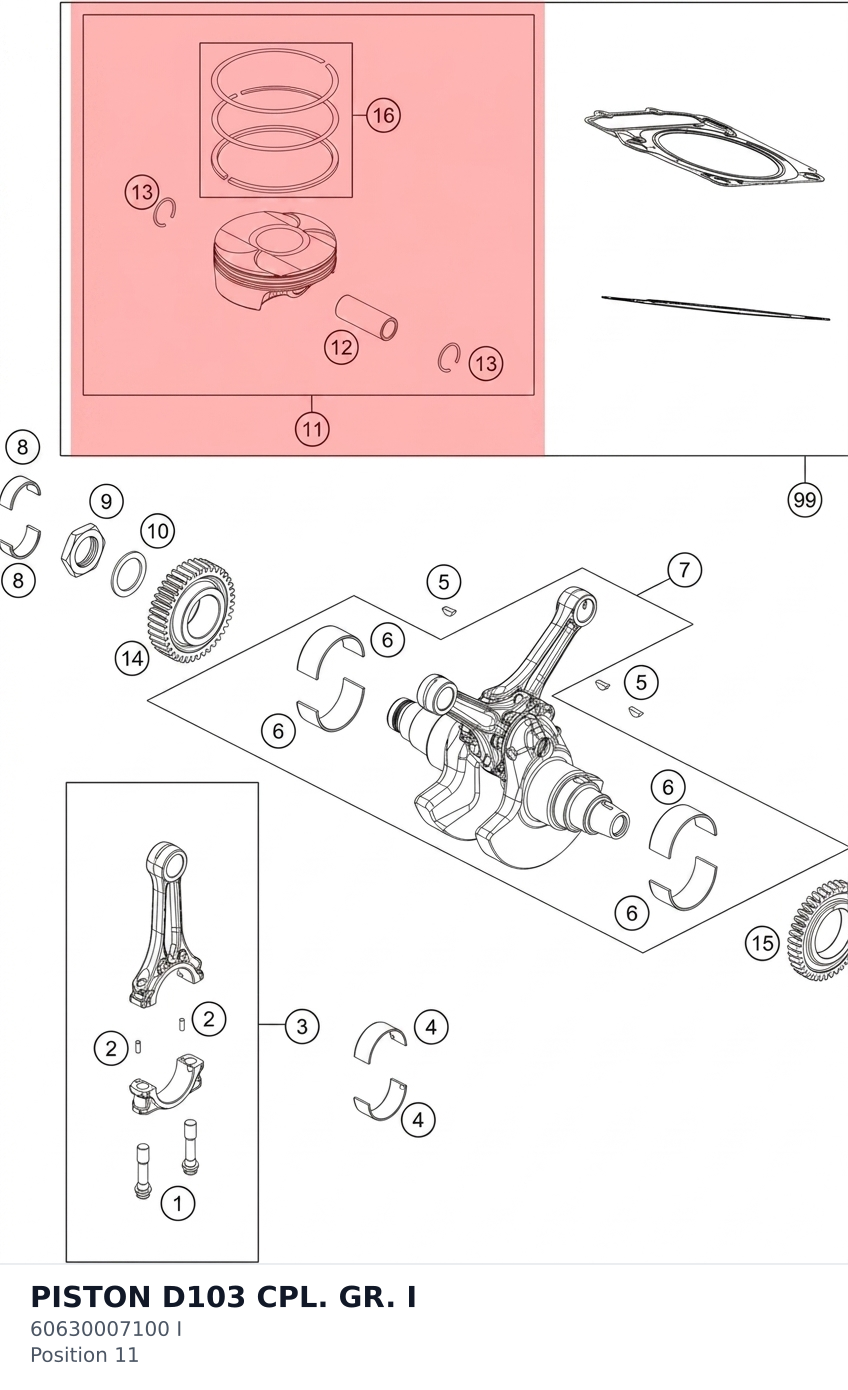Diagram preview: PISTON D103 CPL. GR. I (60630007100 I)