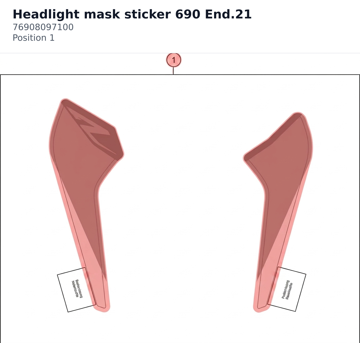 Diagram preview: Headlight mask sticker 690 End.21 (76908097100)